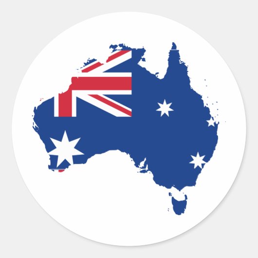 Australische vlag in de vorm van Australië Ronde Sticker (Voorkant)