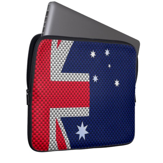 Australische vlag in koolstofvezel chroomstijl laptop sleeve (Voorkant Rechts)