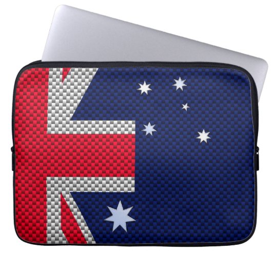 Australische vlag in koolstofvezel chroomstijl laptop sleeve (Voorkant)