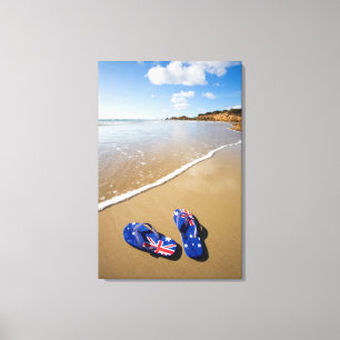 Australische vlag op strand Zuid-Wales Canvas Afdruk