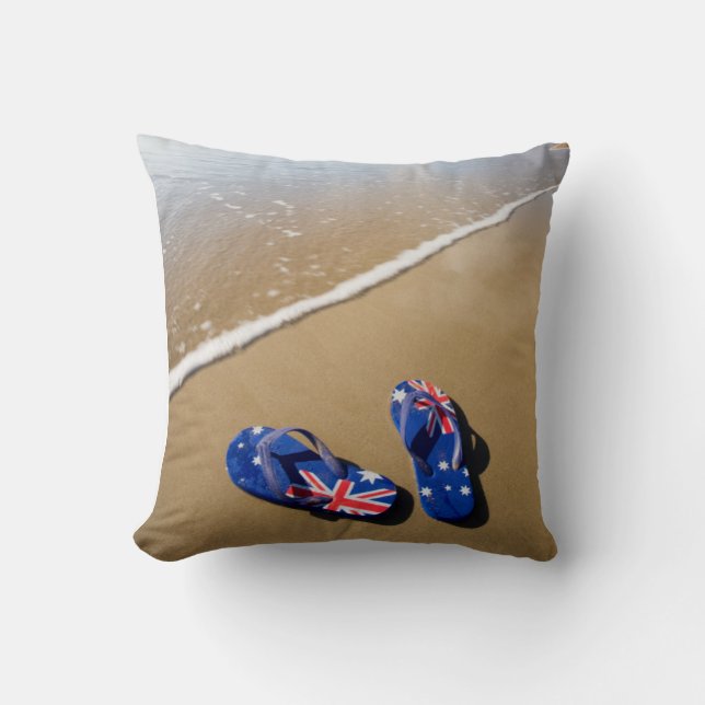 Australische vlag op strand | Zuid-Wales Kussen (Voorkant)