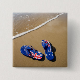 Australische vlag op strand Zuid-Wales Vierkante Button 5,1 Cm