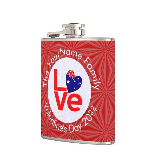 Australische vlag rode letters liefde vlag geperso heupfles (Links)