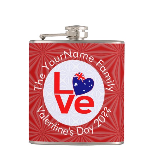 Australische vlag rode letters liefde vlag geperso heupfles (Voorkant)