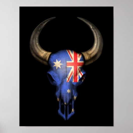 Australische vlagbull Skull op Black Poster (Voorkant)