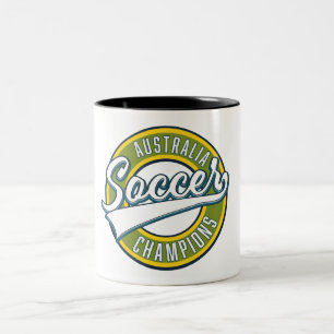 Australische voetbalkampioenen logo. tweekleurige koffiemok