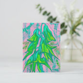 Australische vogelbloem, tropisch Floral groen roz Briefkaart (Staand voorkant)