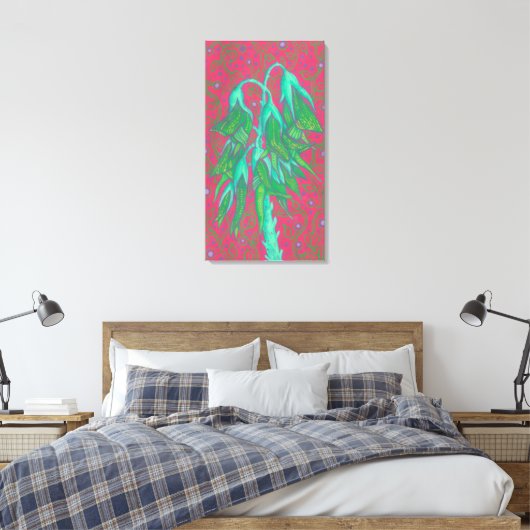 Australische vogelbloem, tropisch Floral groen roz Canvas Afdruk (Insitu (Slaapkamer))