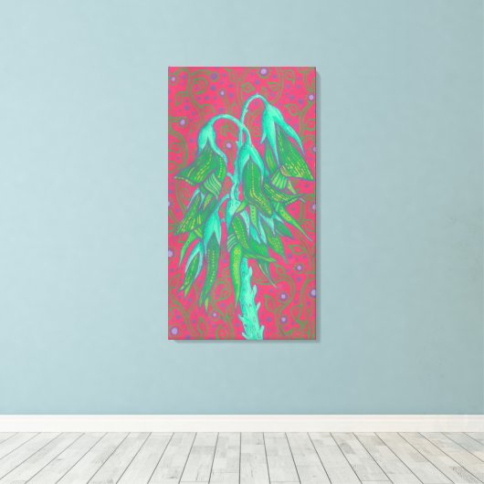 Australische vogelbloem, tropisch Floral groen roz Canvas Afdruk (Insitu (Houten vloer))