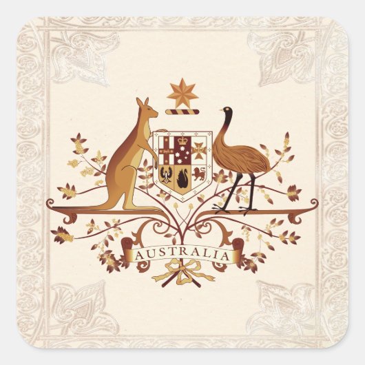 Australische wapenschild Brown Tint Vierkante Sticker (Voorkant)