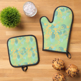 Australische Wattle boom bloesems Ovenwant & Pannenlap Set