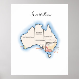 Australische wijnkaart poster