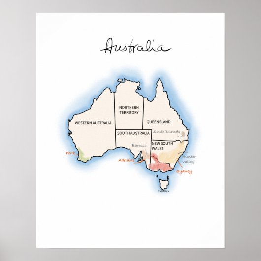 Australische wijnkaart poster (Voorkant)