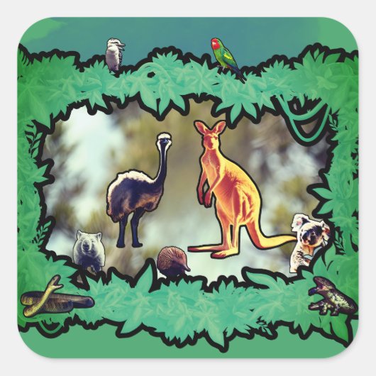Australische Wildlife Bushland Frame Vierkante Sticker (Voorkant)