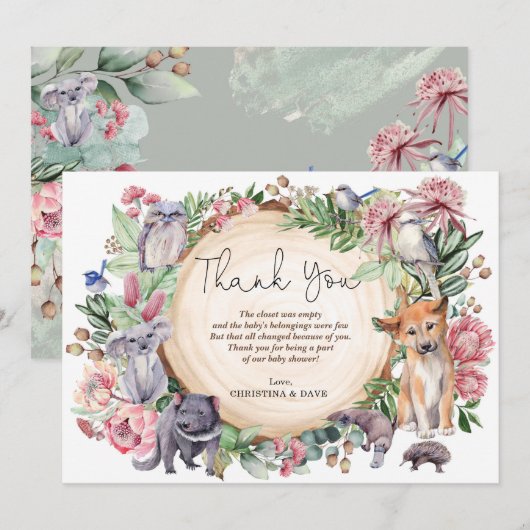 Australische Wildlife inheemse dieren groen bloeme Bedankkaart (Voorkant / Achterkant)