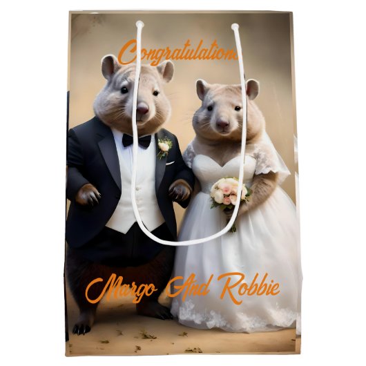 Australische Wombat bruiloft, Medium Cadeauzakje (Achterkant)