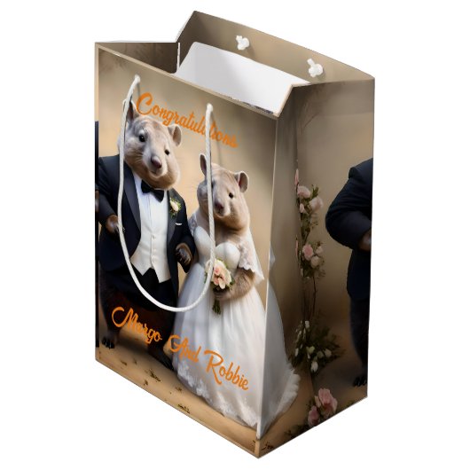 Australische Wombat bruiloft, Medium Cadeauzakje (Achterkant Gekanteld)