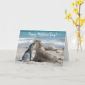 Australische zeeleeuw en een lief baby'tje, Moeder Kaart (Gele Bloem)