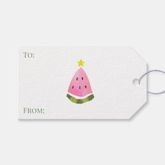 Australische Zomer Watermeloen Kerstboom Cadeaulabel (Voorkant (Horizontaal))