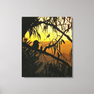 Australische Zonsondergang Kookaburra Silhouet Ver Canvas Afdruk