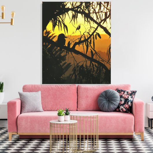 Australische Zonsondergang Kookaburra Silhouet Ver Canvas Afdruk (Insitu (Woonkamer))