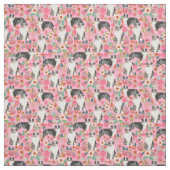 Austrarlian Shepherd dog roze  florals Stof (Swatch)