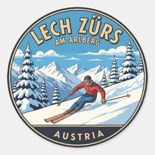 Austria Arlberg Skier Ronde Sticker (Voorkant)