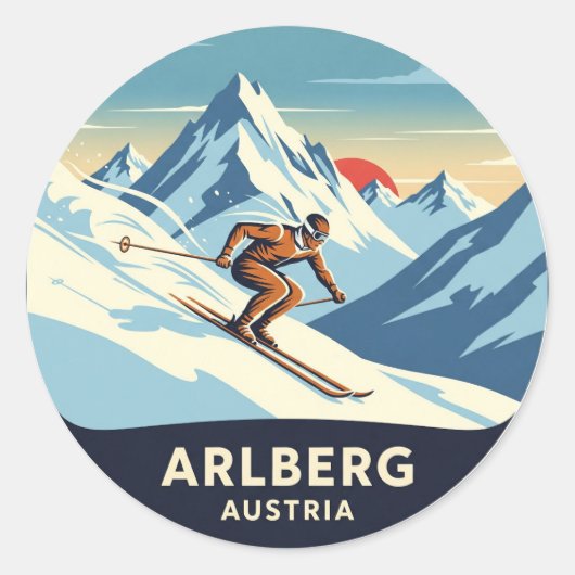 Austria Arlberg Skier Ronde Sticker (Voorkant)
