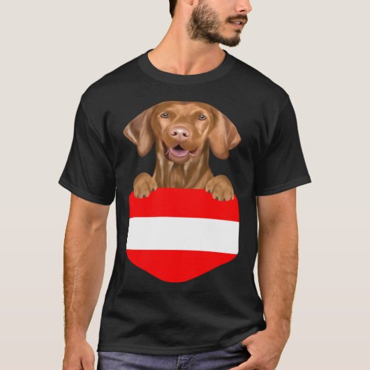Austria Flag Vizsla Dog In Pocket T-shirt (Voorkant)