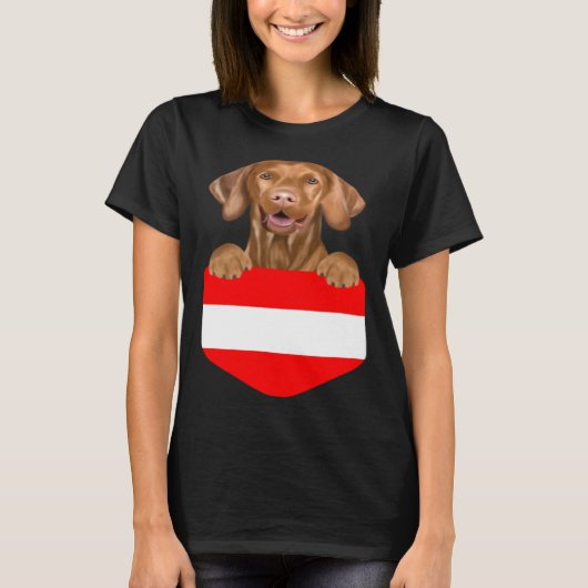 Austria Flag Vizsla Dog In Pocket T-shirt (Voorkant)