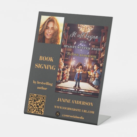 Auteur Boek Signing Foto QR Code Reclamebord Met Voetstuk (Voorkant)