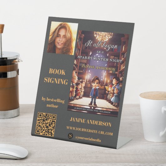 Auteur Boek Signing Foto QR Code Reclamebord Met Voetstuk (Insitu)