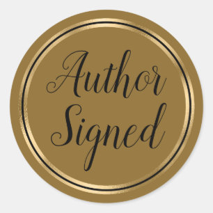 Auteur gesigneerd koffie karamel goud ronde sticker