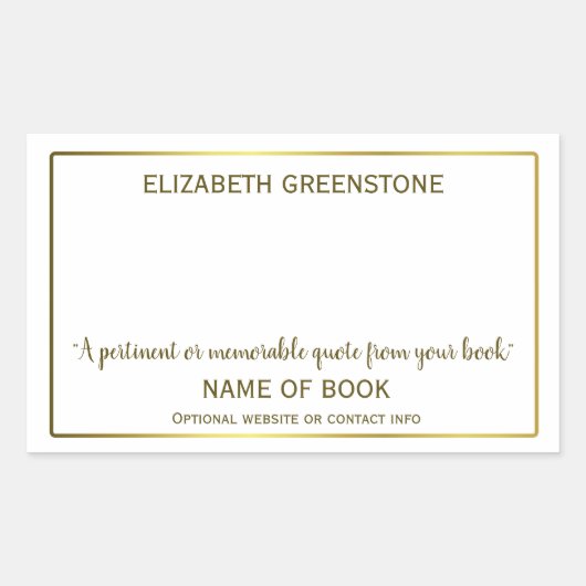 Auteur Handtekening: Bladplaat Rechthoekige Sticker (Voorkant)