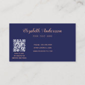 Auteur marineblauw roos gouden QR-code Visitekaartje (Achterkant)