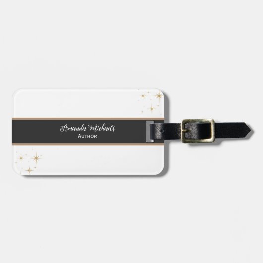 Auteur Minimalistisch Elegant Bruin Zwart Bagagelabel (Voorkant horizontaal)