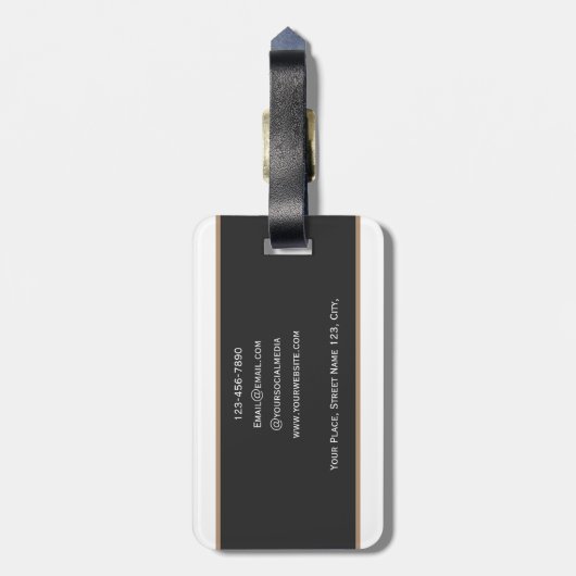 Auteur Minimalistisch Elegant Bruin Zwart Bagagelabel (Achterkant verticaal)