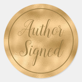 Auteur Ondertekend Elegant Script Gold Ronde Sticker