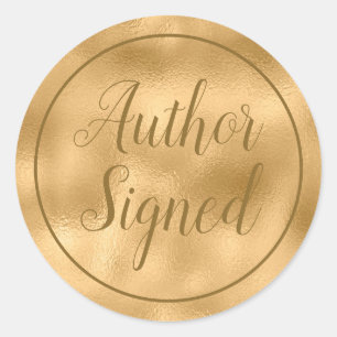 Auteur Ondertekend Elegant Script Gold Ronde Sticker