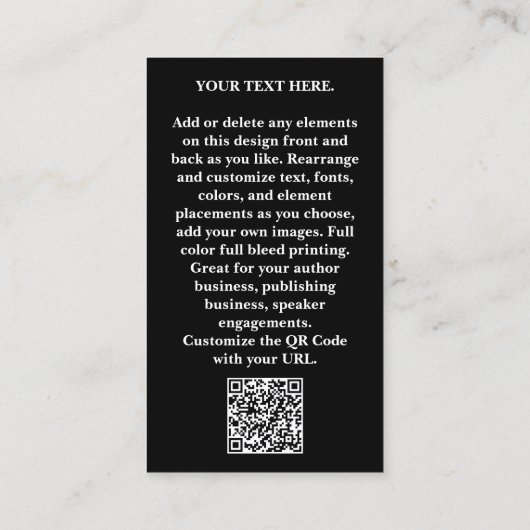 Auteur Schrijver Speaker Boek Promotie QR Code Zwa Visitekaartje (Achterkant)
