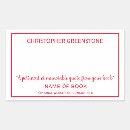 Auteur Signature Red Bookplate Rechthoekige Sticker