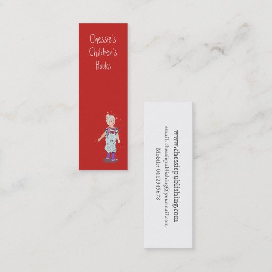 Auteur van kinderen/Speelgoed Koop uniek rood Mini Visitekaartje (Voorkant / Achterkant)