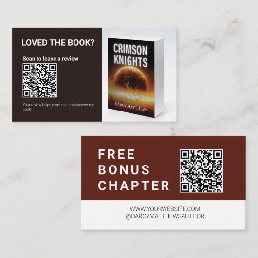 Auteurs QR Boekrecensie Verzoek Gratis Bonushoofds Visitekaartje (Voorkant / Achterkant)