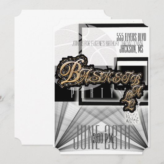 Authentic Basketball Party Invitation - Black Kaart (Voorkant / Achterkant)