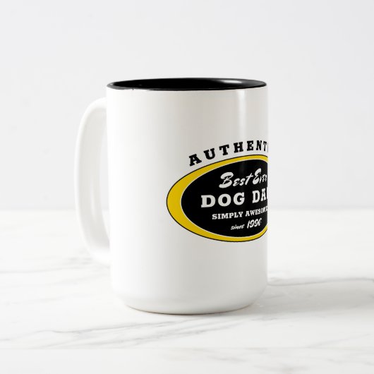 Authentic Best Ever Dog Dad Gewoon Geweldige Funny Tweekleurige Koffiemok (Voorkant links)