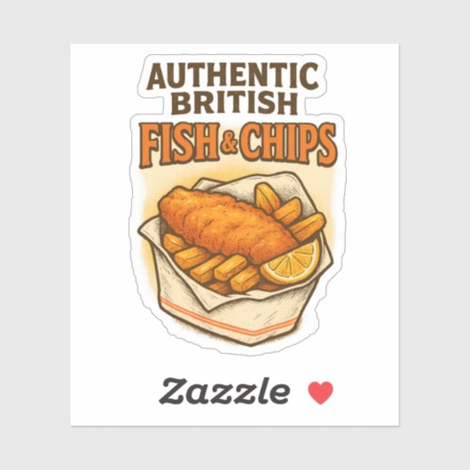 Authentic British Fish & Chips Retro Vintage UK Sticker (Vel)