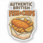 Authentic British Fish & Chips Retro Vintage UK Sticker (Voorkant)