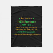 Authentic Irishman For Hire Funny T Shirt Fleece Deken (Voorkant)