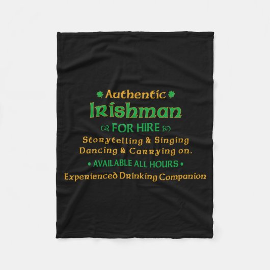 Authentic Irishman For Hire Funny T Shirt  Fleece Deken (Voorkant)