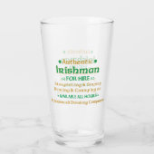 Authentic Irishman voor Hire Funny Glas (Achterkant)